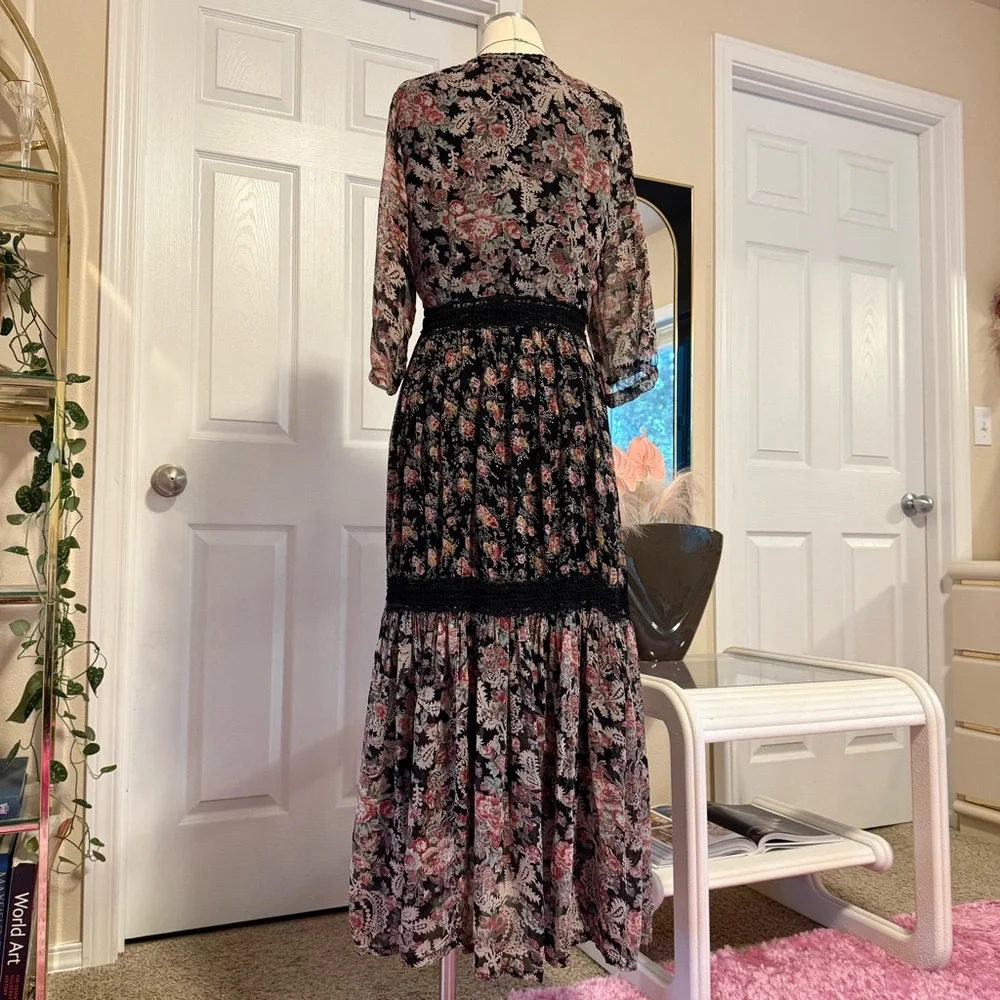 ❌SOLD❌ Vintage Floral Boho Whimsigoth Maxi Dress - Picture 3 of 7